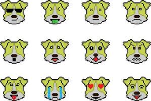 a cachorro pixel emoji emoticon coleção vetor