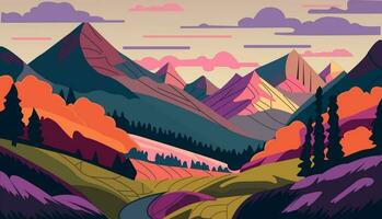 montanha paisagem ensolarado dia fantástico cor ilustração vetor