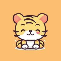 fofa kawaii tigre chibi mascote vetor desenho animado estilo