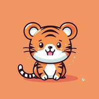 fofa kawaii tigre chibi mascote vetor desenho animado estilo