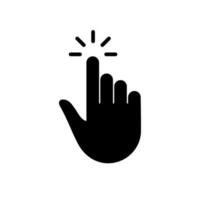 pressione o gesto, cursor de mão para o ícone de silhueta preta do mouse de computador. clique duas vezes toque no ponto de deslize no sinal do site do ciberespaço. pictograma de glifo do dedo do ponteiro. ilustração vetorial isolada. vetor