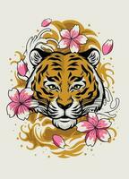 vintage japonês estilo tatuagem camisa Projeto com tigre cabeça vetor