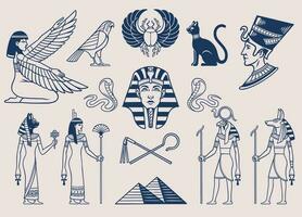 conjunto do Preto e branco estilo do antigo egípcio objetos vetor