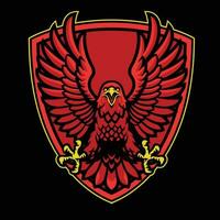 vermelho Águia mascote logotipo em a escudo vetor