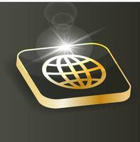 dourado isométrico globo ícone. planeta rede símbolo botão em uma Preto fundo. mundo Largo rede conceito. 3d vetor