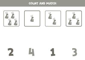 contando jogos para crianças. contagem todos coelhos e Combine com números. planilha para crianças. vetor