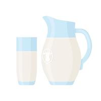 vidro de estilo simples e jarro de ícone isolado de leite no fundo branco