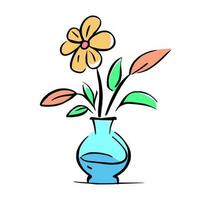 rabisco ilustração do flores dentro uma vaso em isolado fundo vetor