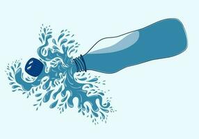 puro mineral água, plástico garrafa dentro a meio e vôo água solta elementos em azul fundo. vetor ilustração