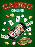 casino online smartphone com dados, cartas e roleta vetor