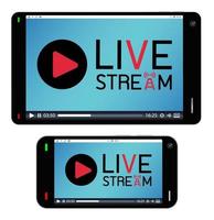 smartphone e tablet com transmissão ao vivo em uma tela vetor