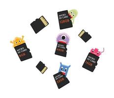 vírus computador comendo cartões de memória micro sd vetor