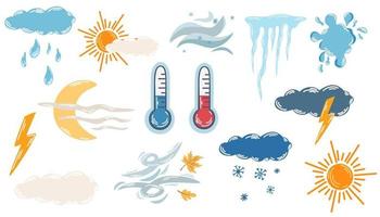 clima sinais definir. clima previsão. colorida clima, clima, previsão, estrelas ícones. céu, nuvens, meteorologia. vetor ilustração para rótulo, logotipo, emblema, símbolo.