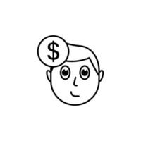 humano face personagem mente dentro dólar vetor ícone ilustração