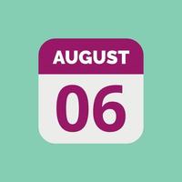 ícone de data do calendário de 6 de agosto vetor