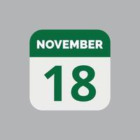 ícone de data do calendário de 18 de novembro vetor