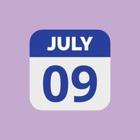 ícone de data do calendário de 9 de julho vetor