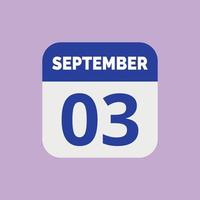 ícone de data do calendário de 3 de setembro vetor