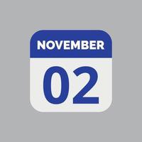 ícone de data do calendário de 2 de novembro vetor