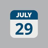 ícone de data do calendário de 29 de julho vetor
