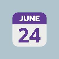 ícone de data do calendário de 24 de junho vetor
