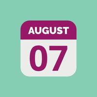ícone de data do calendário de 7 de agosto vetor