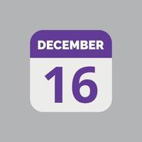 ícone de data do calendário de 16 de dezembro vetor