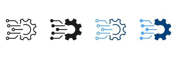 digital tecnologia conceito símbolo coleção. engrenagem placa do o negócio solução pictograma. digital roda dentada eletrônico tecnologia rede linha e silhueta ícone definir. isolado vetor ilustração.