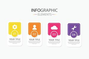 o negócio apresentação dentro ter configuração ícone, nuvem ícone, humano ícone e fixo ícone infográfico modelo retângulo arredondado arestas forma com 4 vetor ilustração opções. infográficos elementos.