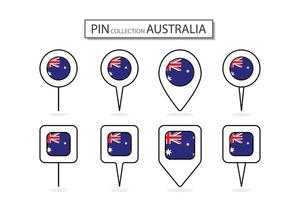 conjunto do plano PIN Austrália bandeira ícone dentro diverso formas plano PIN ícone ilustração Projeto. vetor