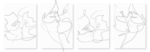 vetor ilustração, se beijando homem e mulher. minimalista 1 linha estilo.