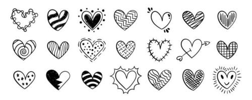 conjunto do mão desenhado corações dentro diferente estilos e formas. vetor