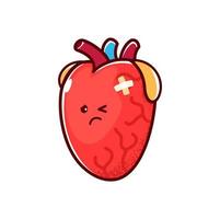desenho animado infeliz doente coração personagem, triste coração vetor