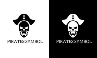 crânio cabeça logotipo modelo gráfico ilustração com pirata símbolo vetor