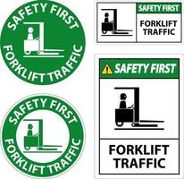 segurança primeiro sinal de piso de tráfego de empilhadeira em fundo branco vetor