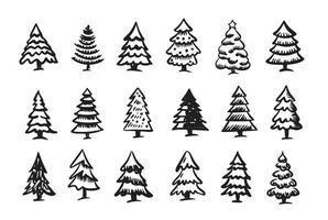 conjunto de árvore de natal, ilustrações desenhadas à mão. vetor