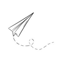 vetor papel avião ícone. viagem, viagem símbolo. mão desenhado papel avião. isolado esboço rabisco avião ícone em branco fundo