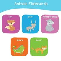 imprimível alfabeto animal flashcards coleção para Aprendendo inglês. educacional jogos para Jardim da infância e pré escola crianças. fofa desenho animado personagens. vetor ilustrações.