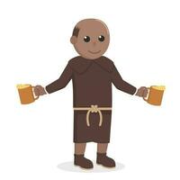 cristão monge africano segurando dois vinho Projeto personagem em branco fundo vetor