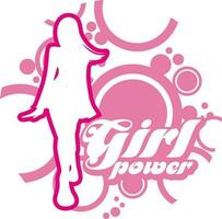 uma Rosa e branco logotipo com uma menina em a inferior e a palavra menina poder em a fundo. vetor
