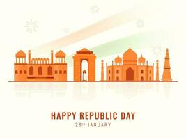 Dia 26 janeiro, feliz república dia conceito com Índia famoso monumento contra branco fundo. vetor