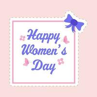 internacional mulheres dia celebração cumprimento cartão adesivo contra Rosa fundo. vetor