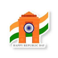 ilustração do feliz república dia, Índia portão monumento tricolor bandeira dentro plano estilo. vetor