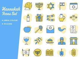amarelo e azul 25 hanukkah festival ícones fundo. vetor