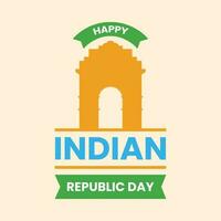 isolado Índia portão silhueta com feliz indiano república dia Fonte texto em pêssego fundo para nacional festival celebração conceito. vetor