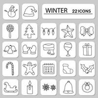 conjunto do Preto linear inverno estação ícones em cinzento quadrado fundo. vetor