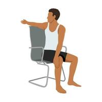 homem fazendo exercite-se às escritório sentado cadeira espinhal torção. ardha Matsyendrasana exercício. plano vetor