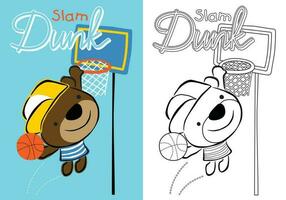 vetor desenho animado do engraçado Urso jogando cesta, coloração livro ou página para crianças