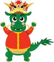verde Dragão com mascarar em cabeça para chinês Novo ano vetor