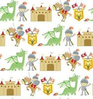 desatado padronizar vetor do fada conto elementos desenho animado com Dragão, cavaleiro, cavalo e castelo